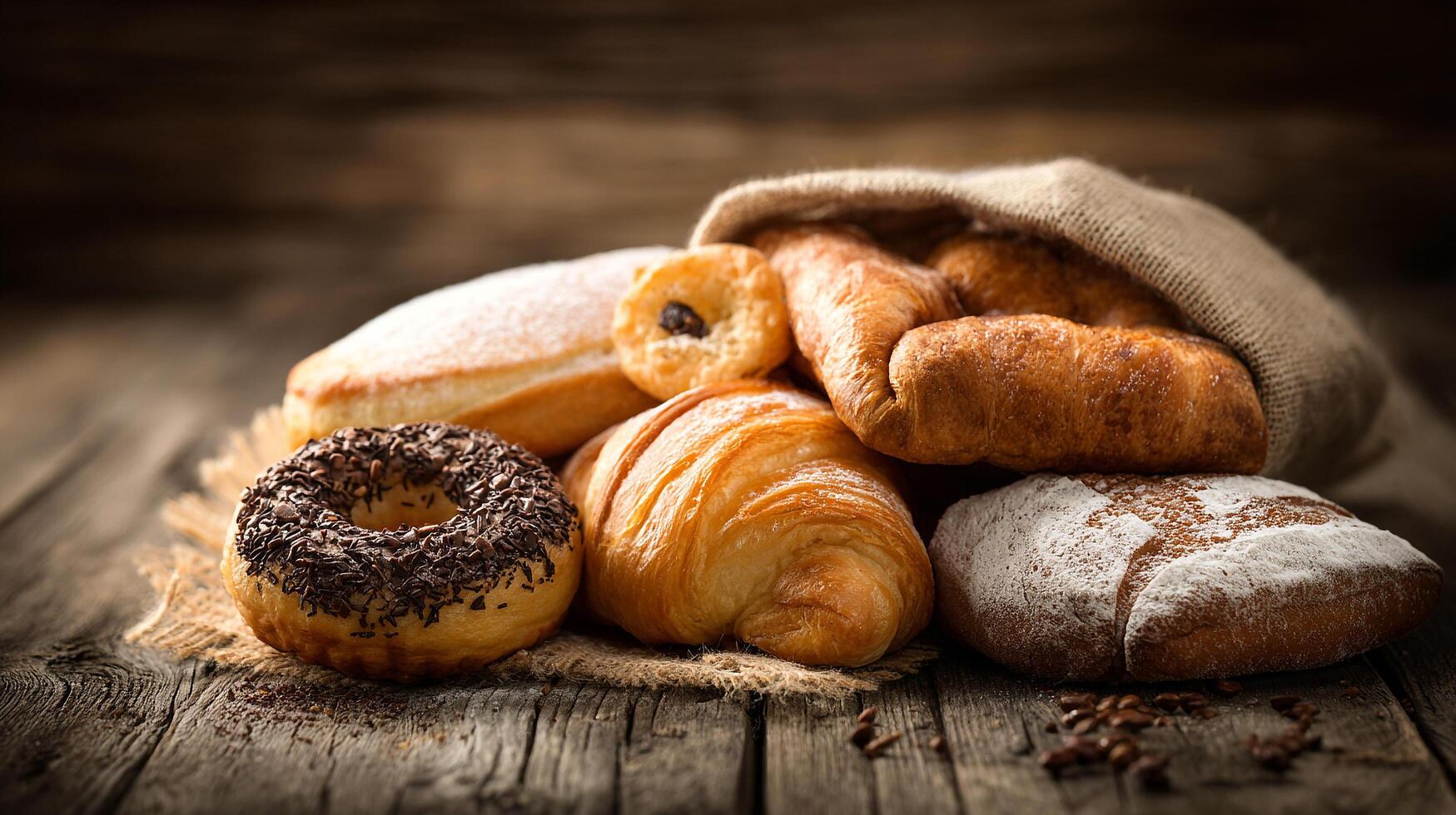 Bakery display set on vintage wood image photo