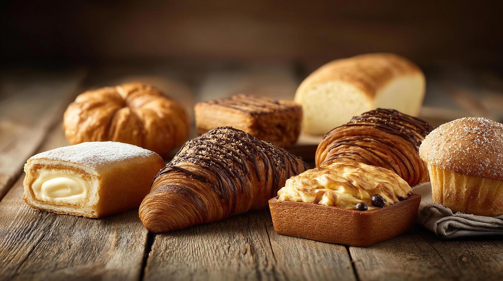 Delicious bakery scene in rustic detail image photo