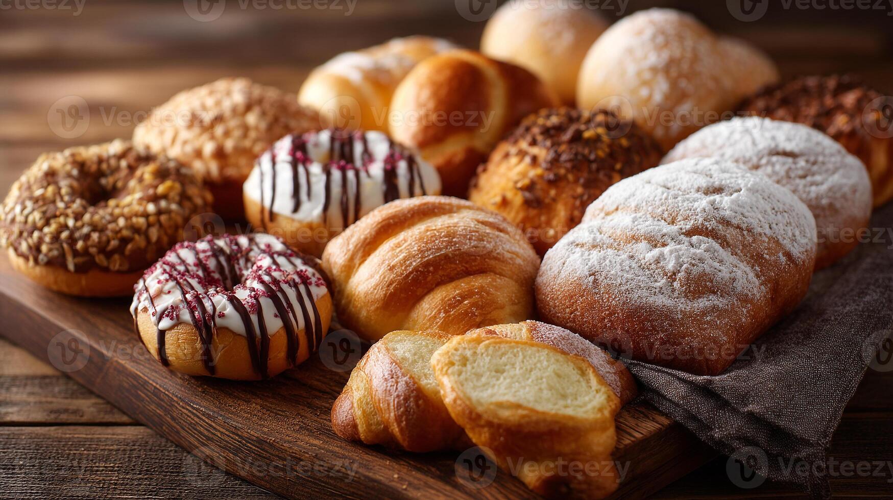 Bakery scene on aged wooden table image photo
