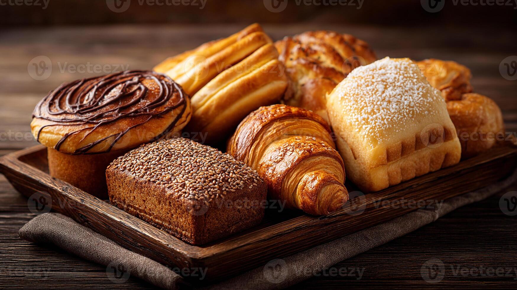 Rustic pastry variety captured in close-up image photo