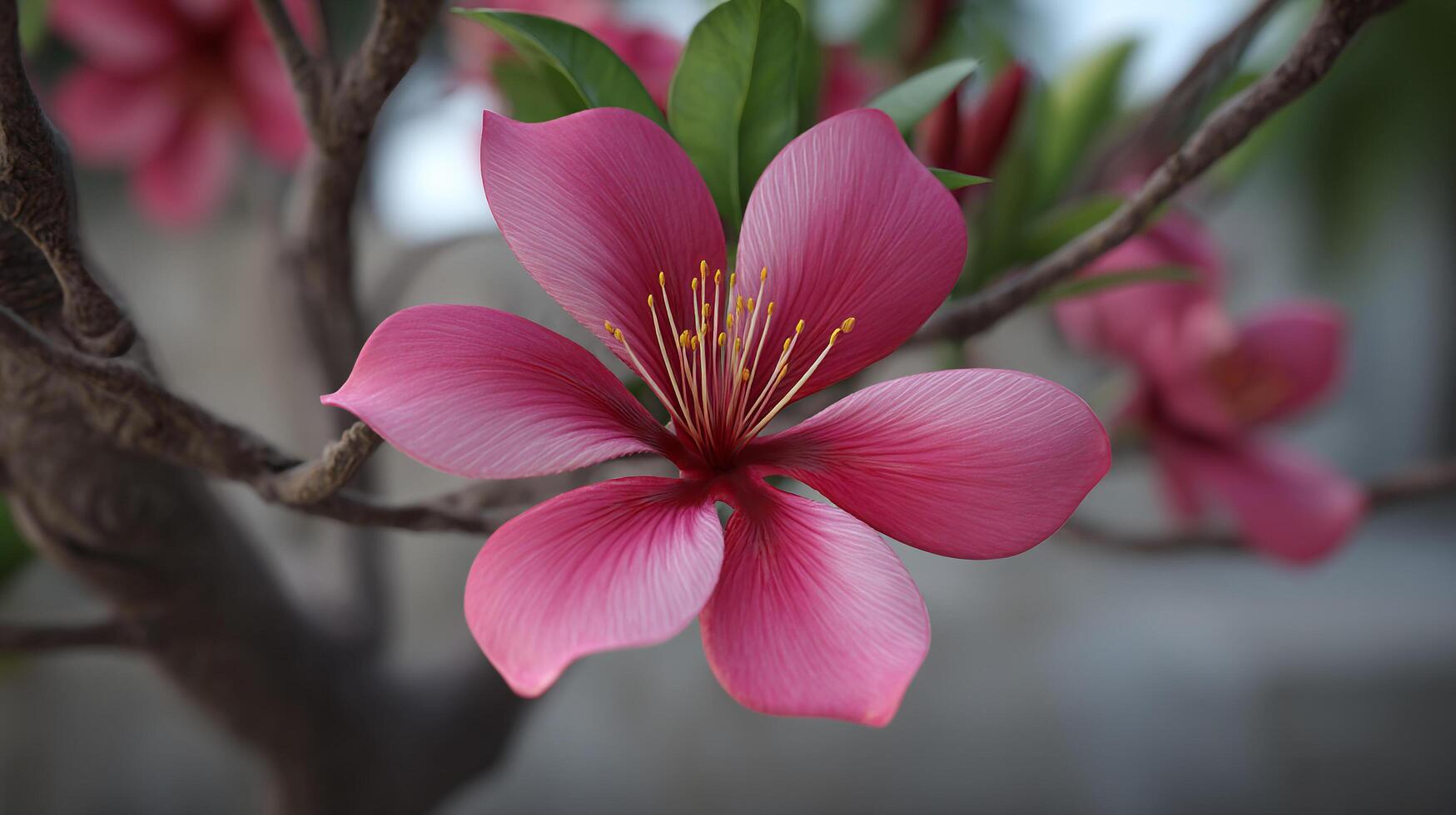Sharp macro of flower blooming on tree branch in light capturing nature beauty photo