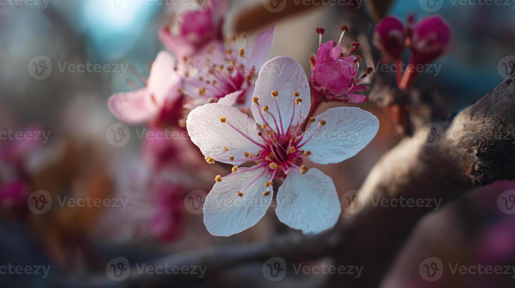 Flower blooming in focus on tree in fresh air highlighting nature beauty photo