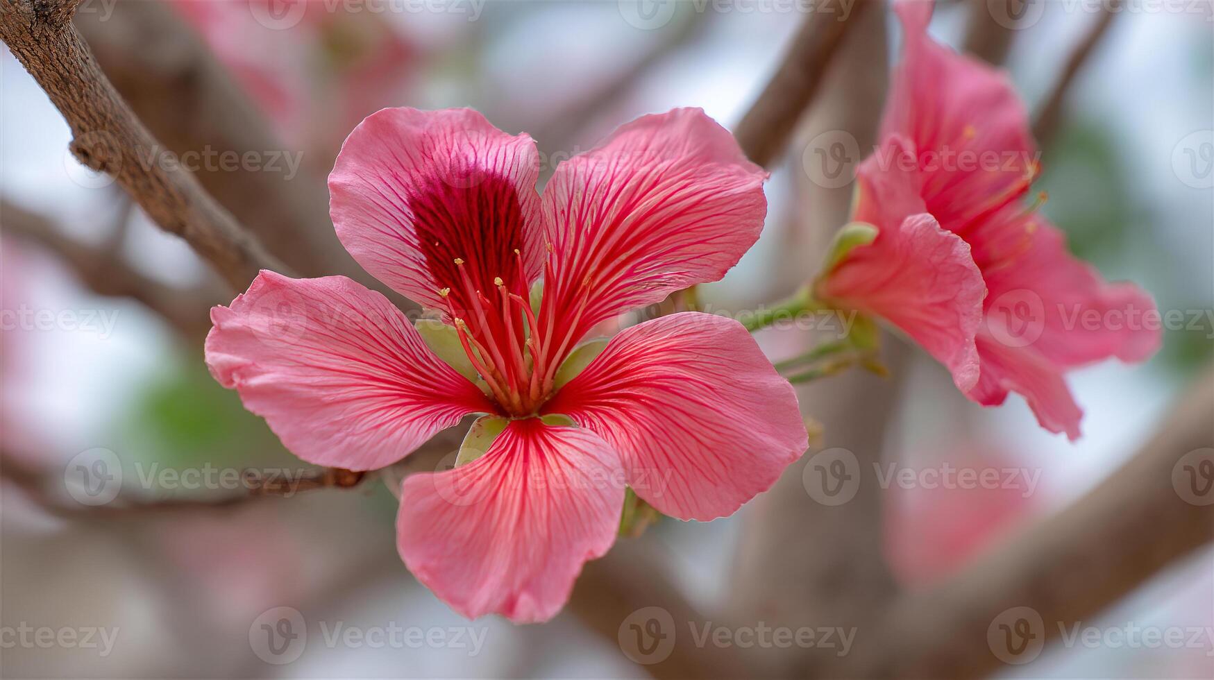 Flower on branch with lifelike detail and outdoor light revealing nature beauty photo