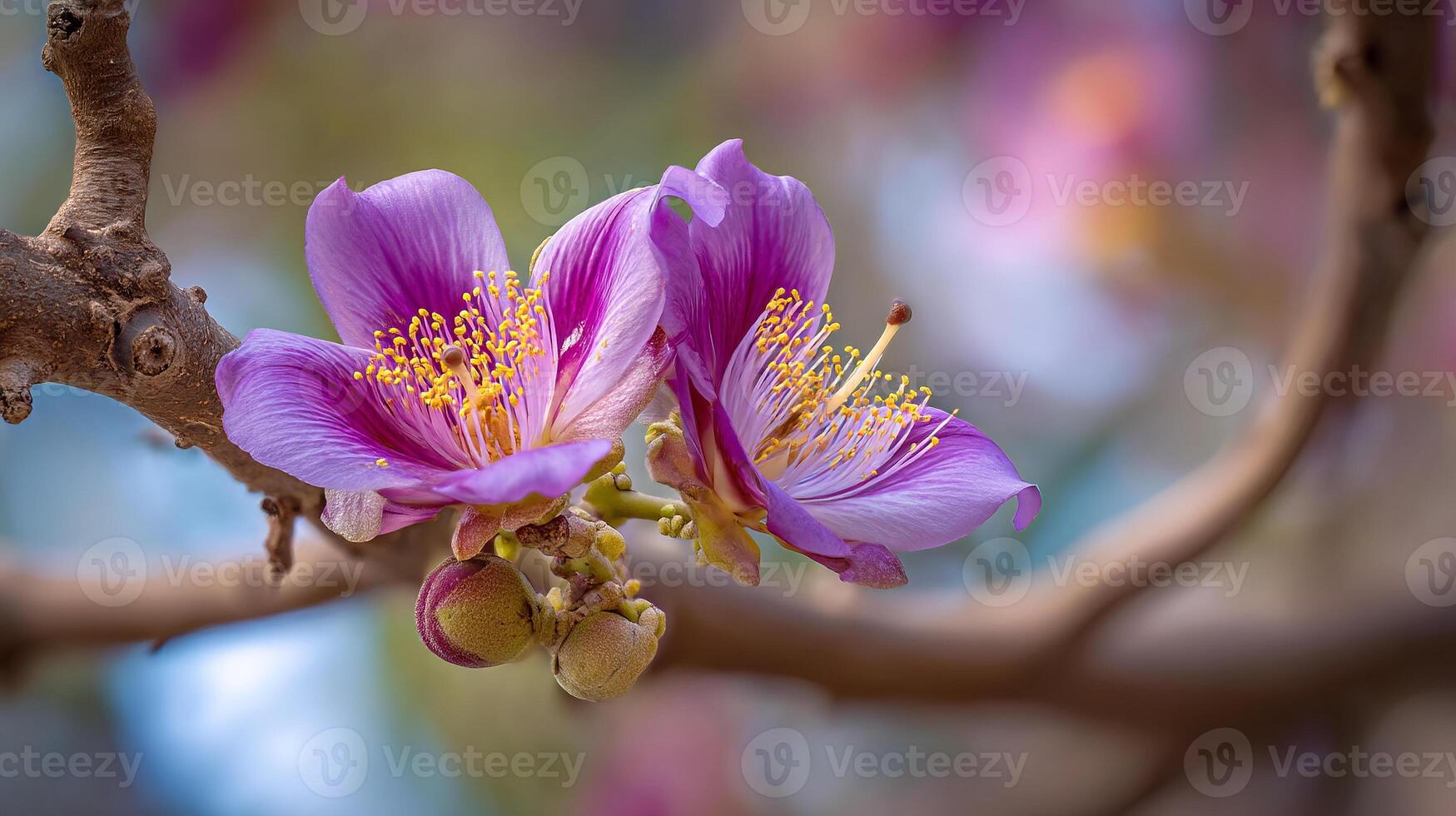 Macro flower in full focus with natural scenic backdrop emphasizing nature beauty photo