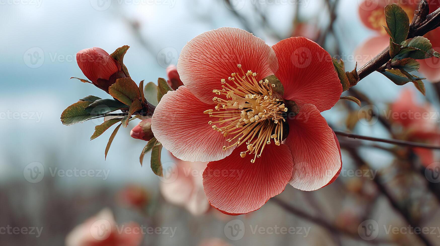 Sharp flower image on branch in beautiful soft sunlight showing nature beauty photo