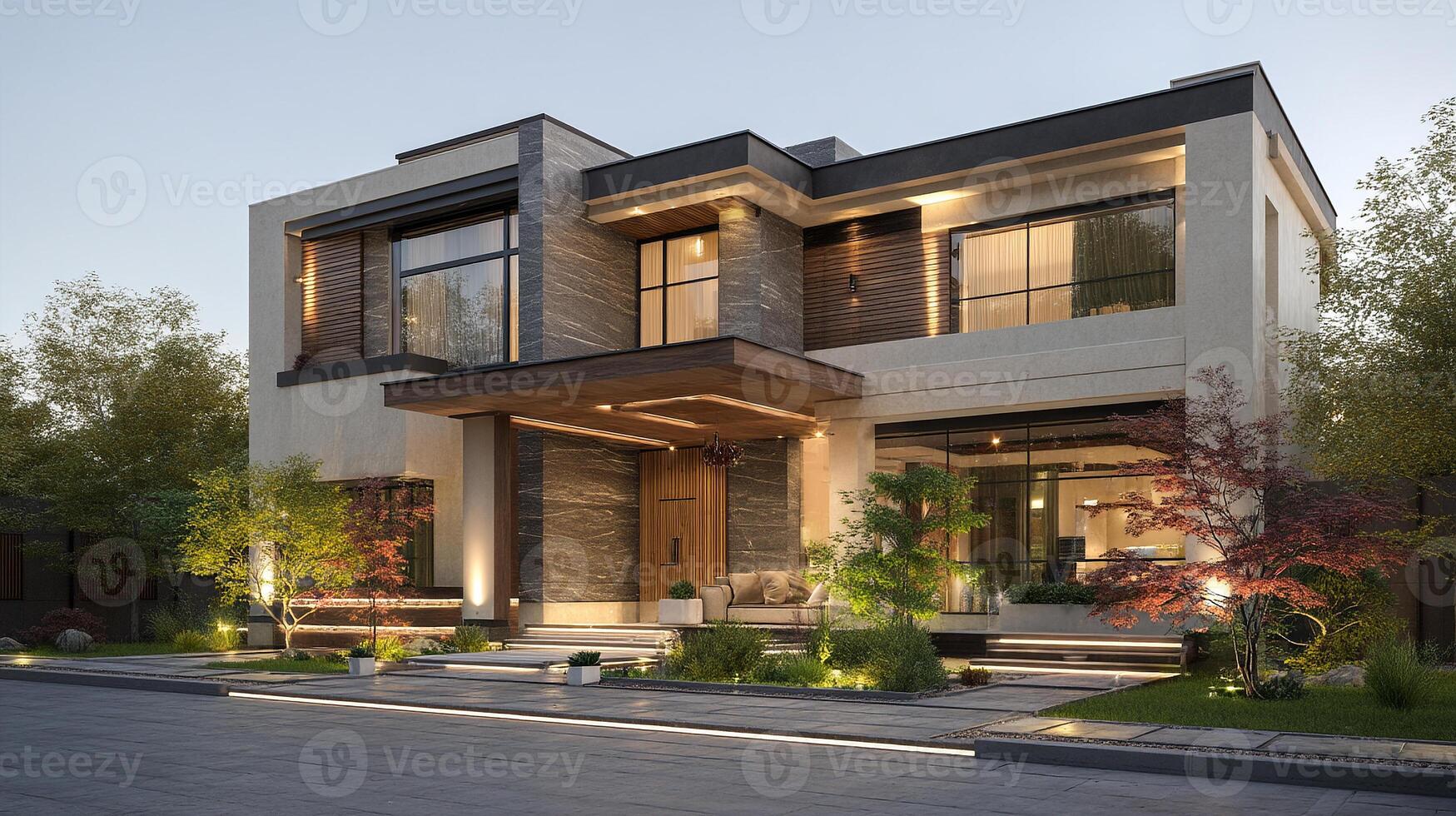 Beautiful modern home in suburban setting photo