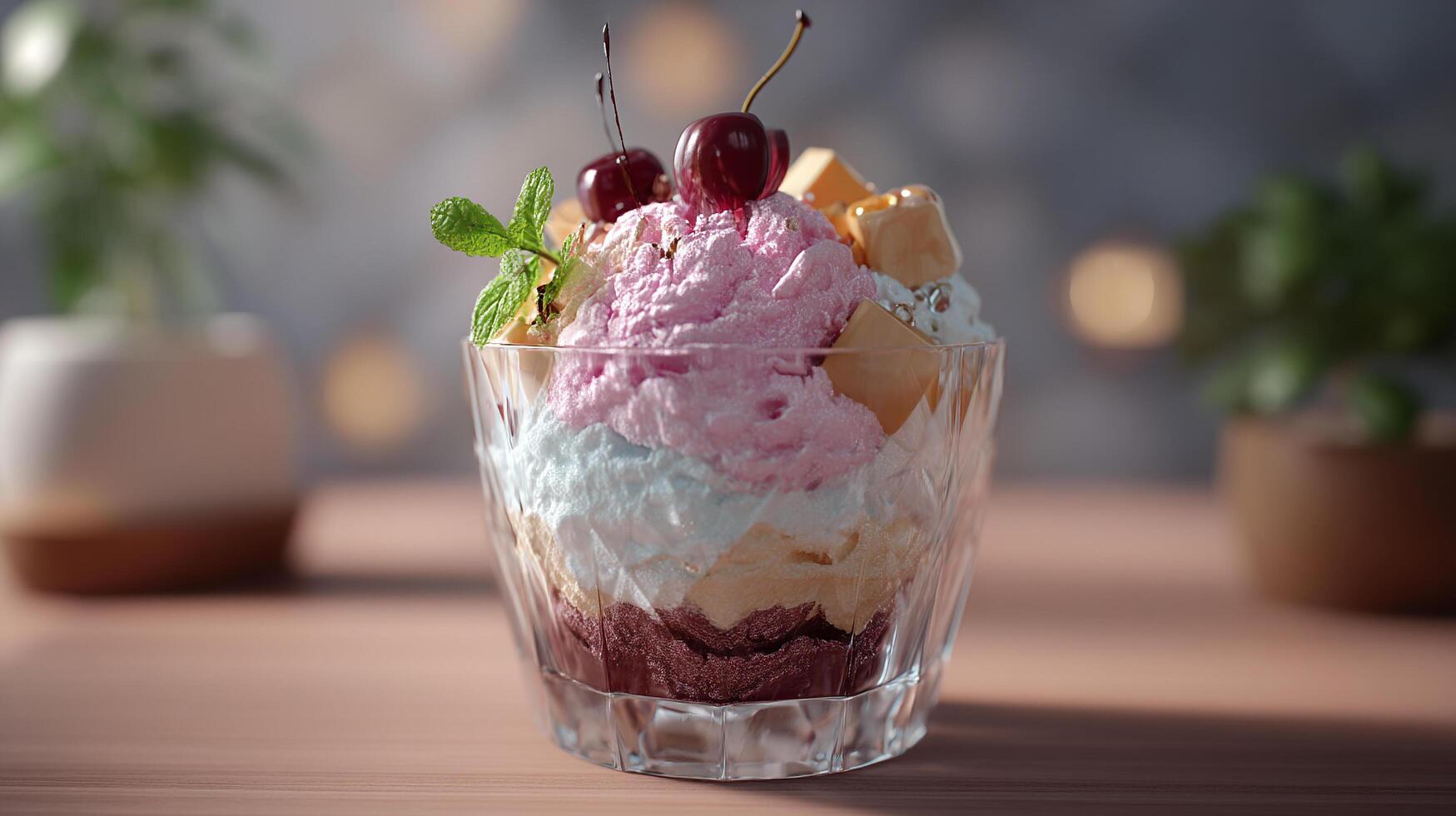 Colorful creamy treat in detailed soft focus image photo