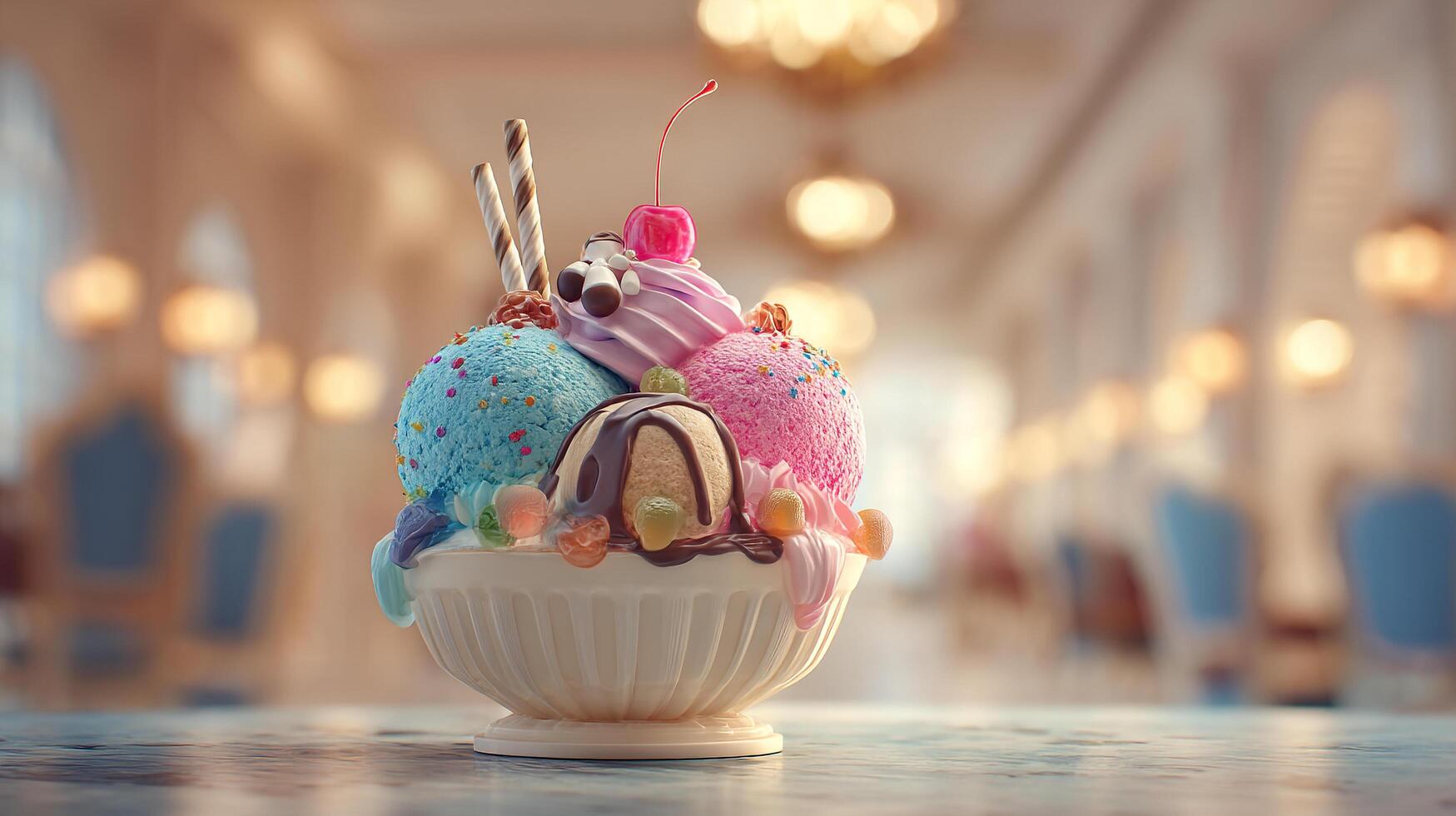 Topped creamy scoops with photorealistic look image photo