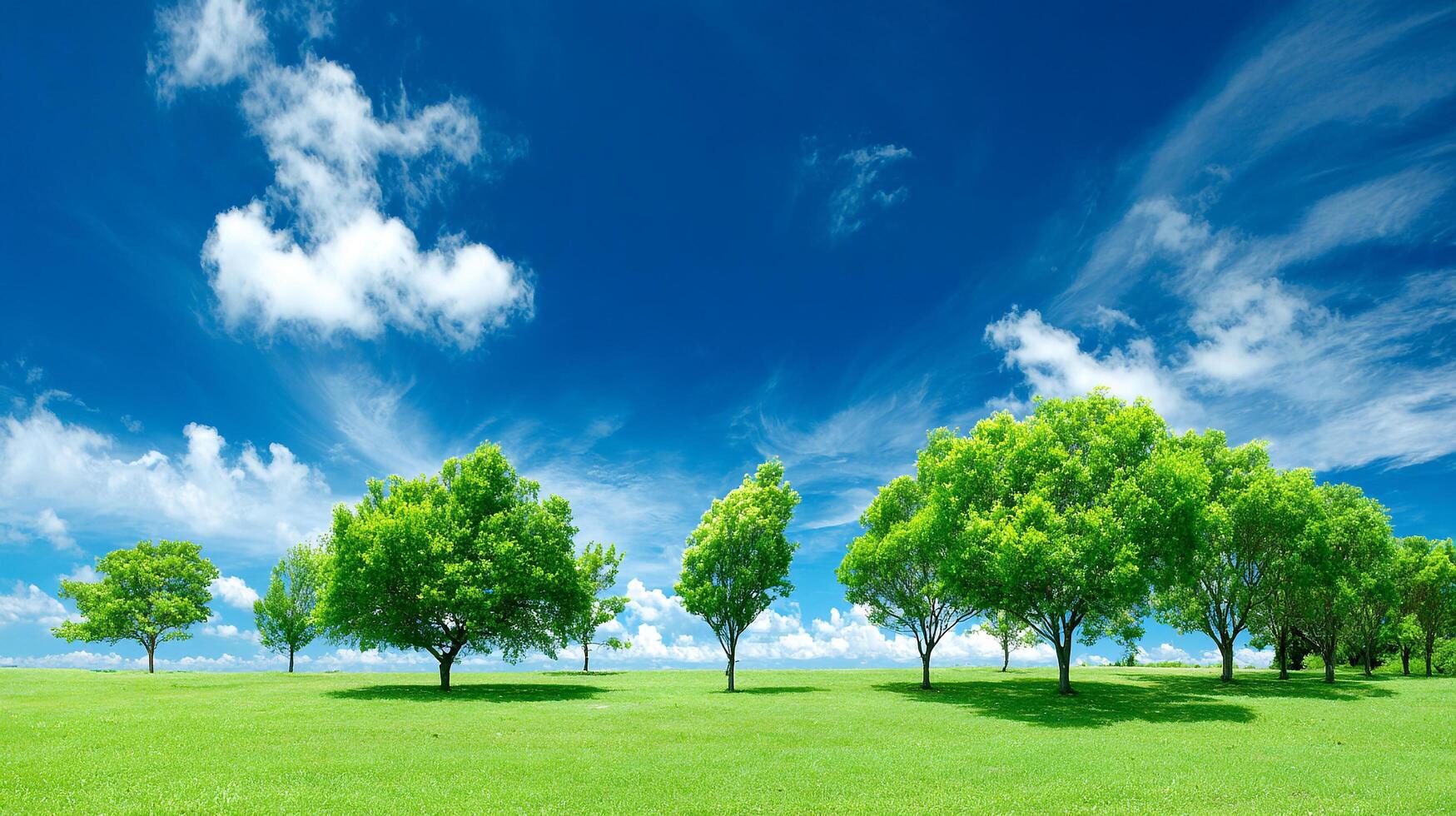 Bright sunny day in summer green field background photo