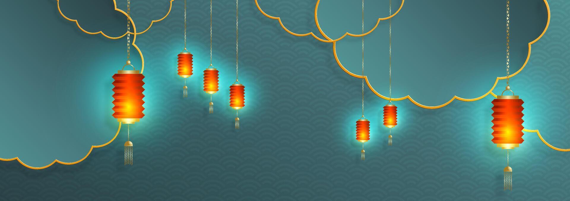 hanging lanterns against a blue background vector