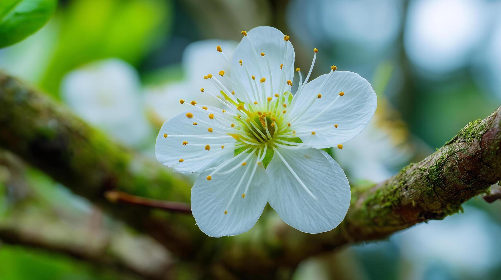 Beautiful photo of flower in bloom on tree with green background