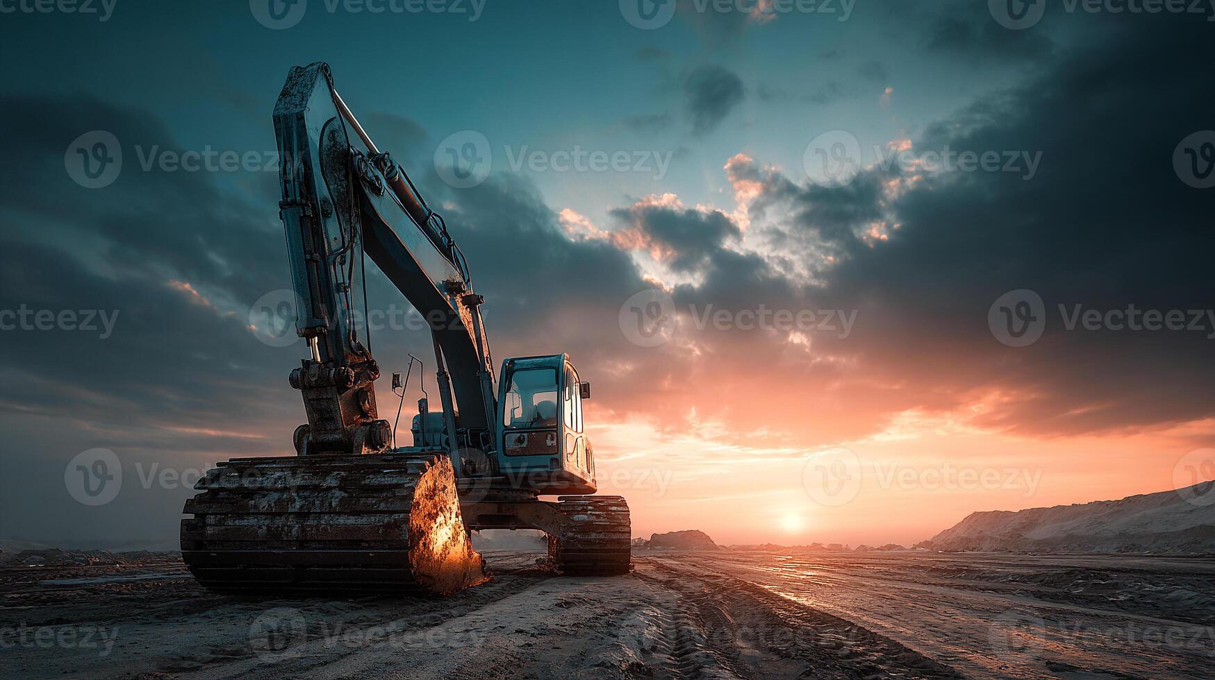 Detailed textures on excavator under bright sunlight photo