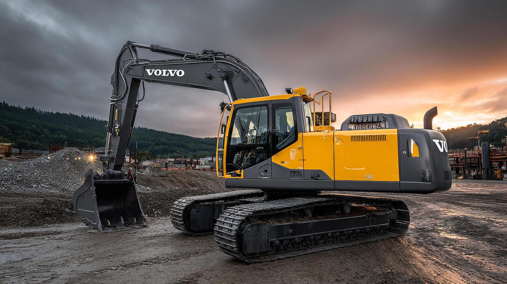 Bright daylight excavator close-up detailed photo