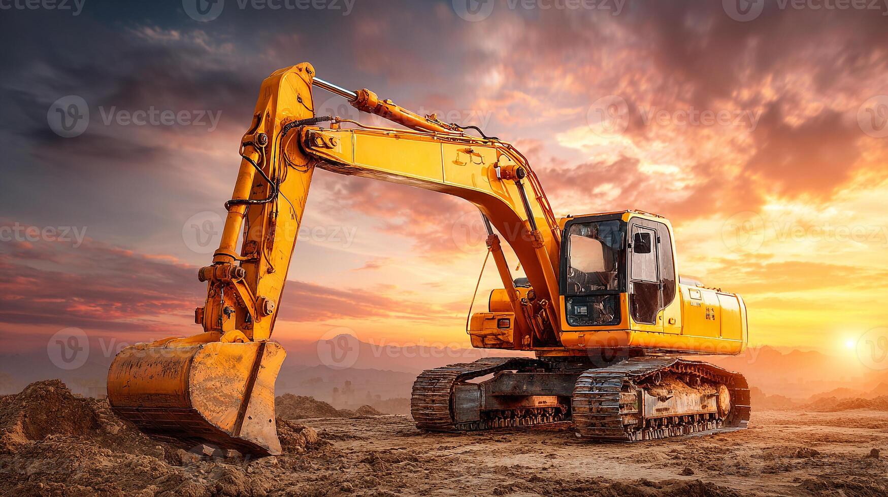 Natural light enhances excavator machinery details photo