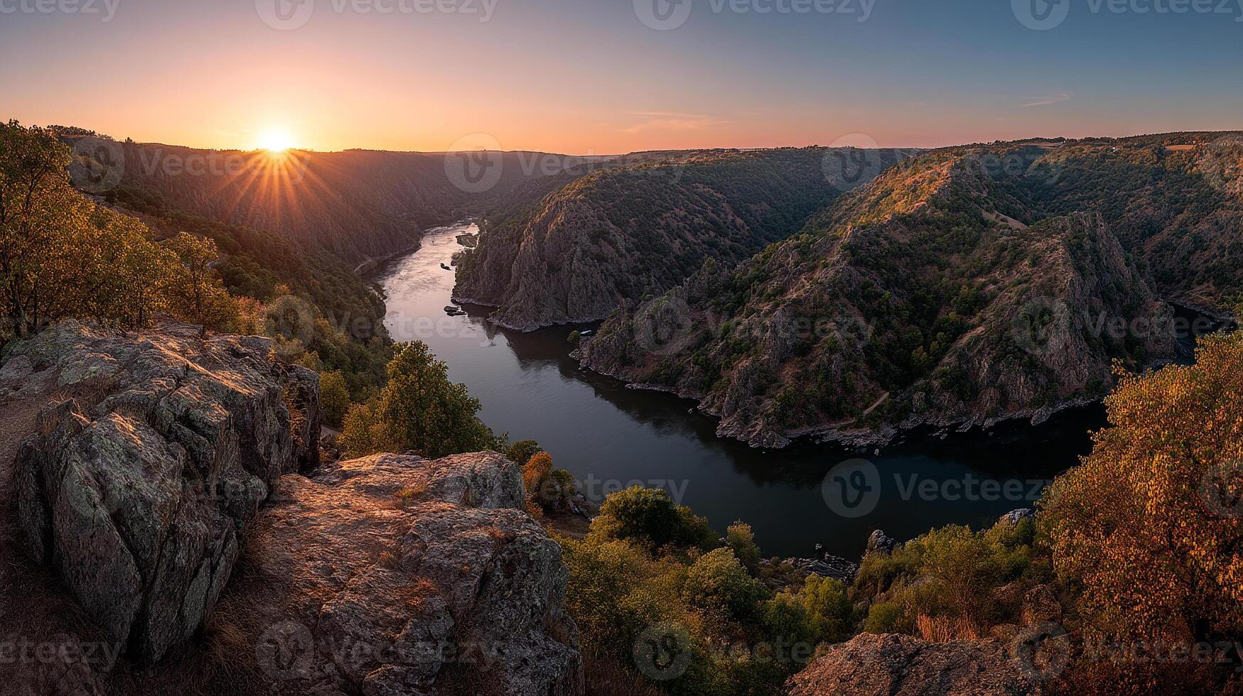 Photorealistic photo of serene natural landscape with beautiful view