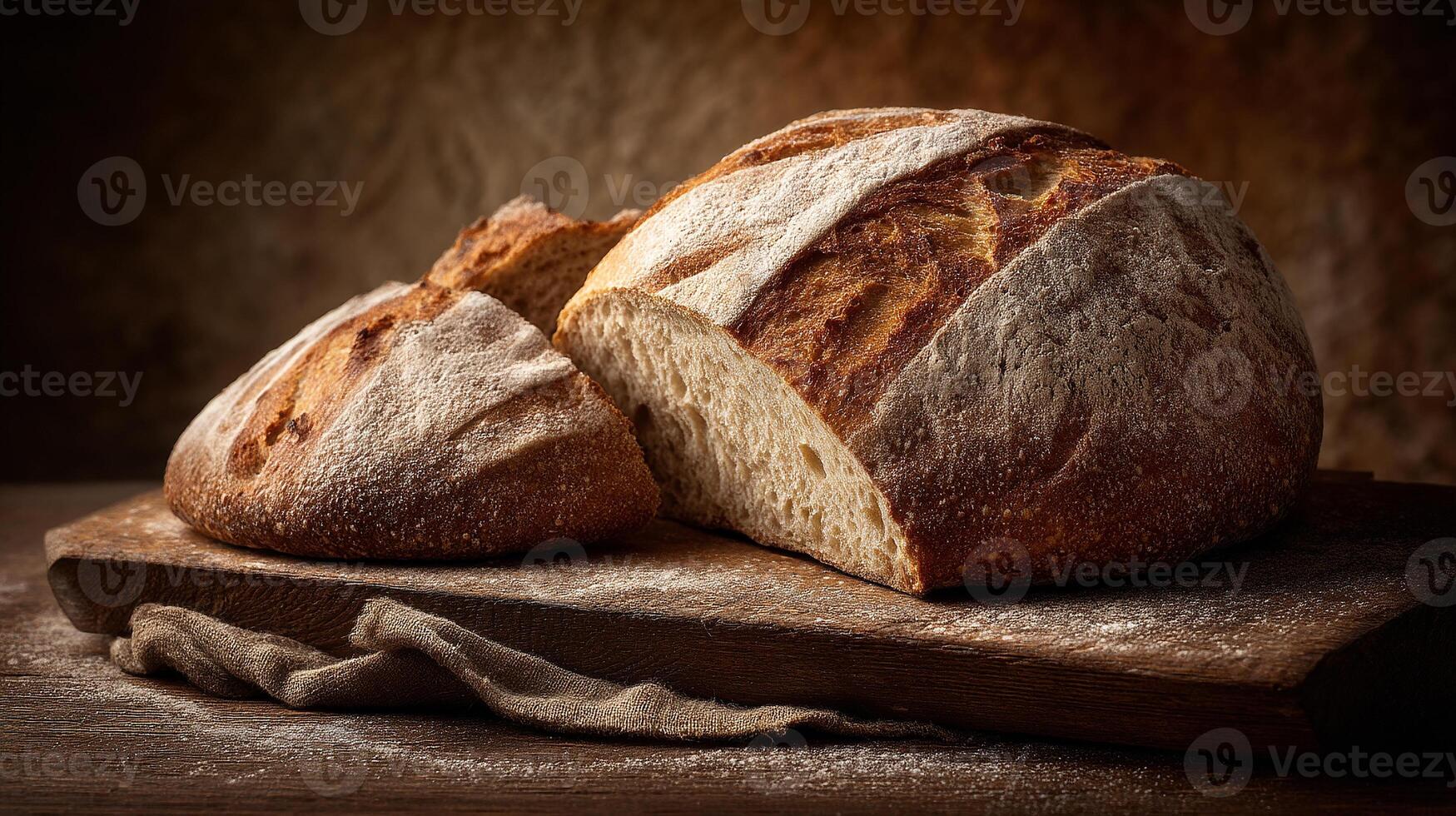 Photorealistic bread loaf bread photo with natural textures and lighting