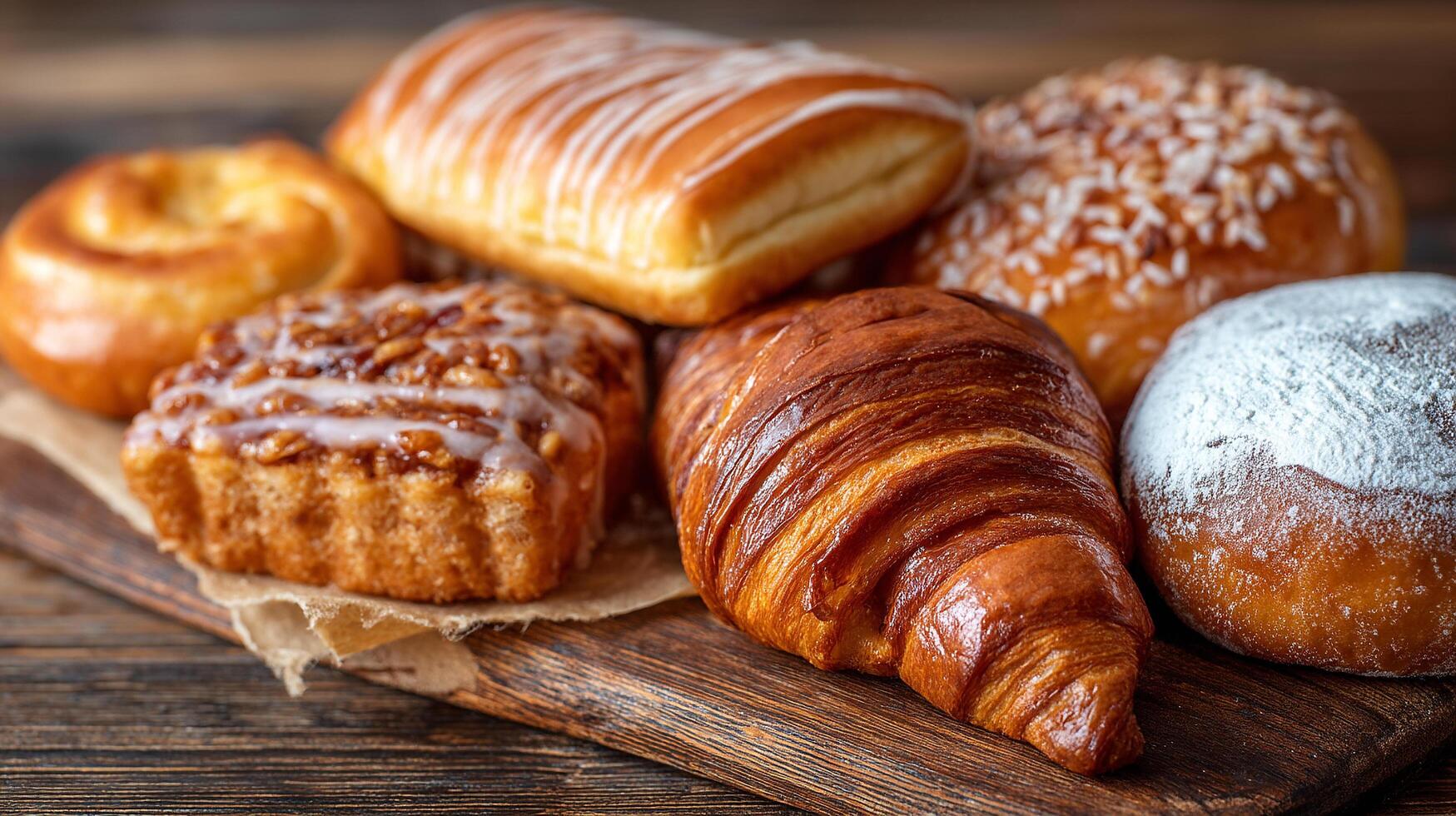 Wooden table bakery setup in image photo