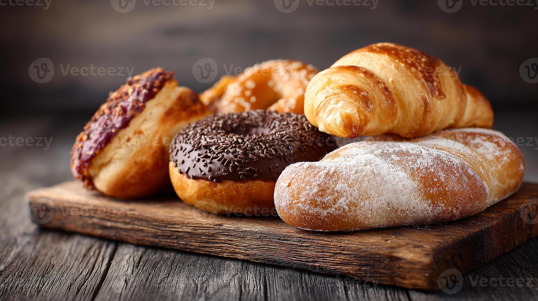 Realistic close-up rustic baked variety image photo