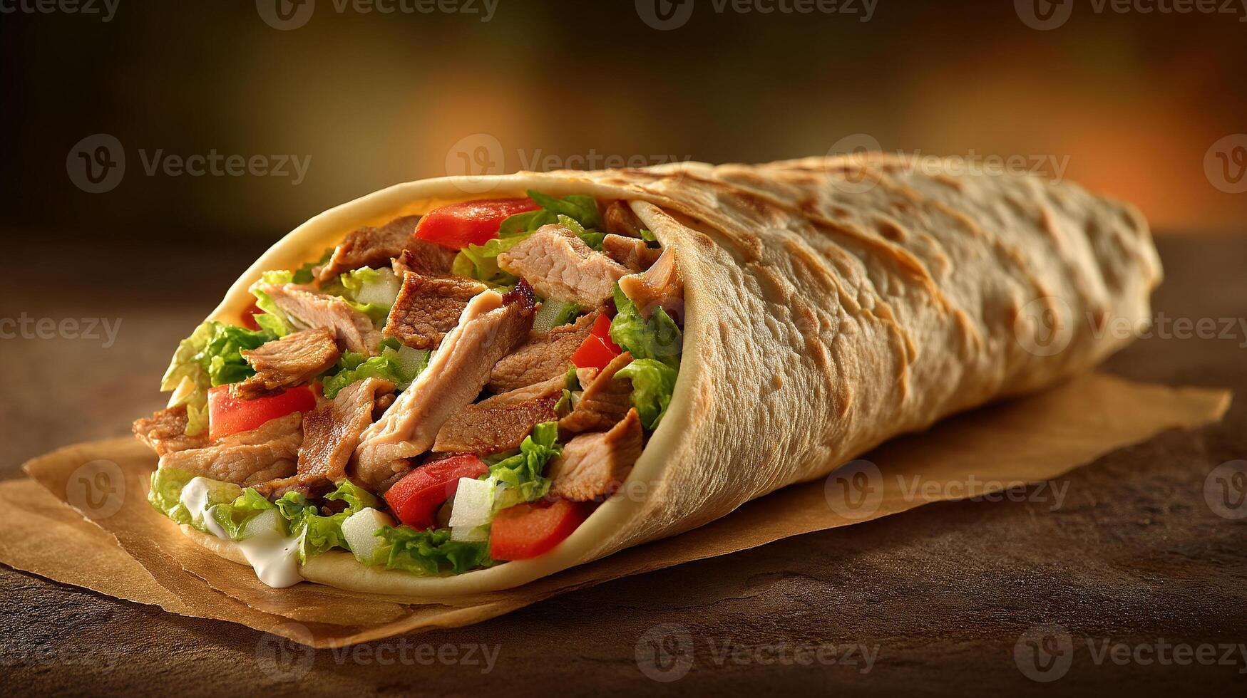 Mouthwatering image of shawarma with rich ingredients photo