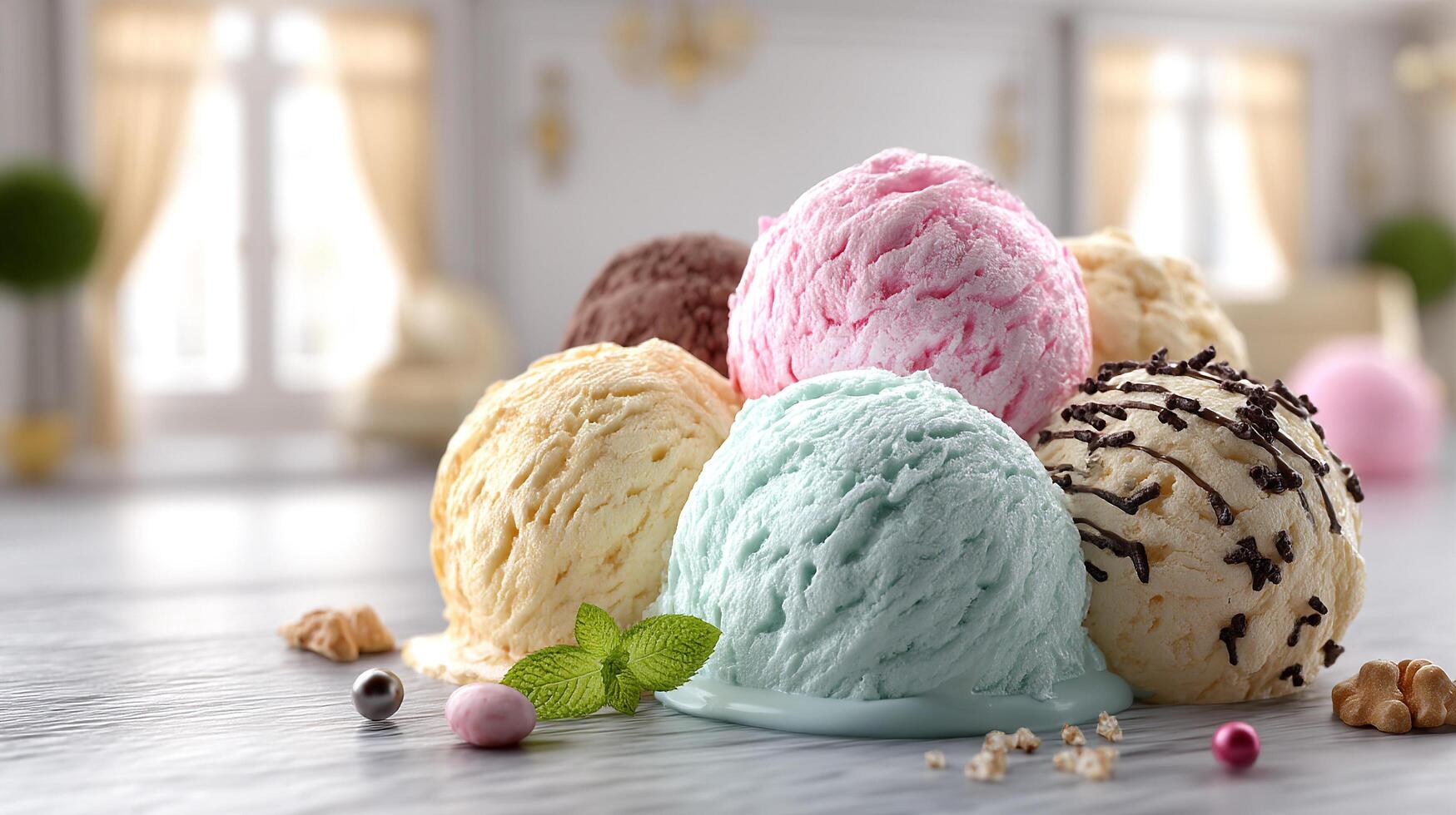 Colorful frozen dessert ice cream photo with creamy rich finish