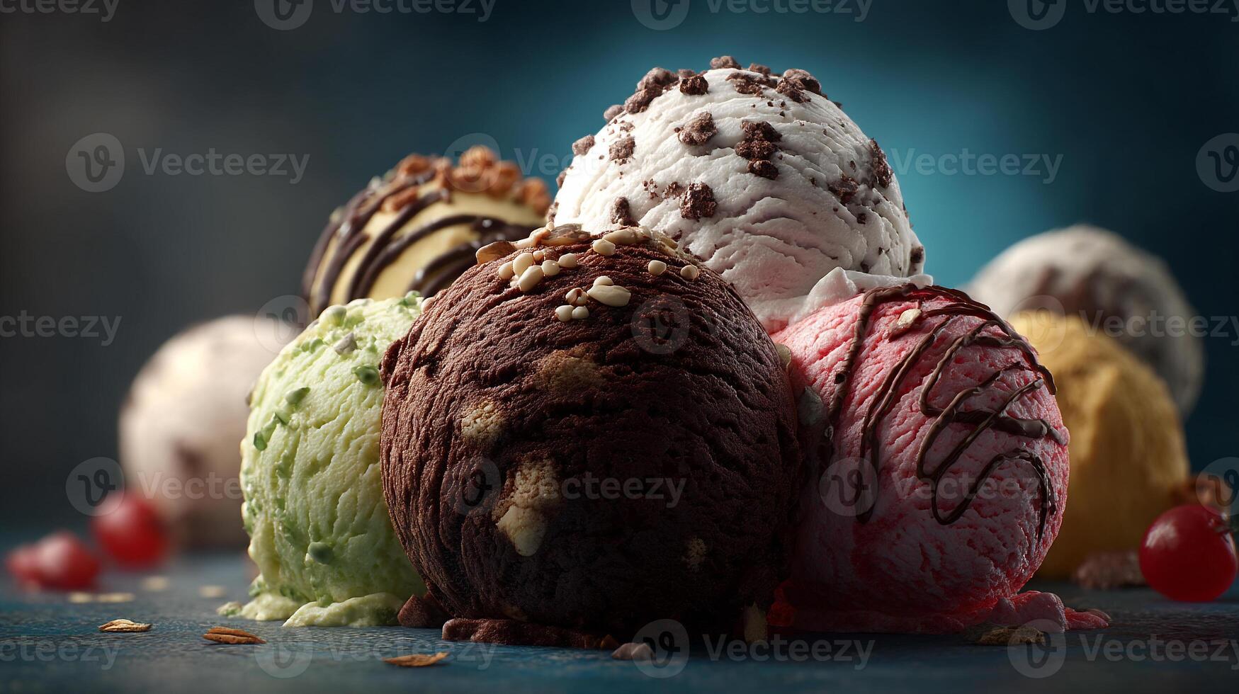 Frozen dessert ice cream photo with sugar topping in soft light