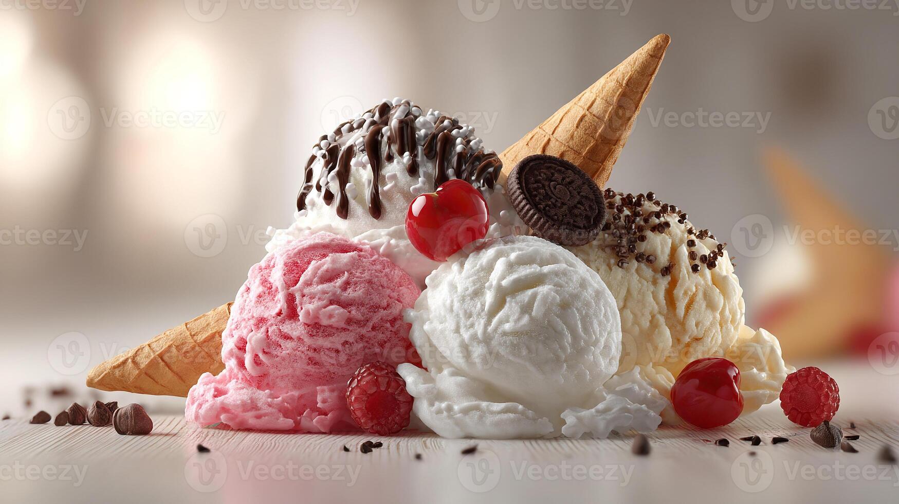 Realistic sweet dessert ice cream photo in vibrant image