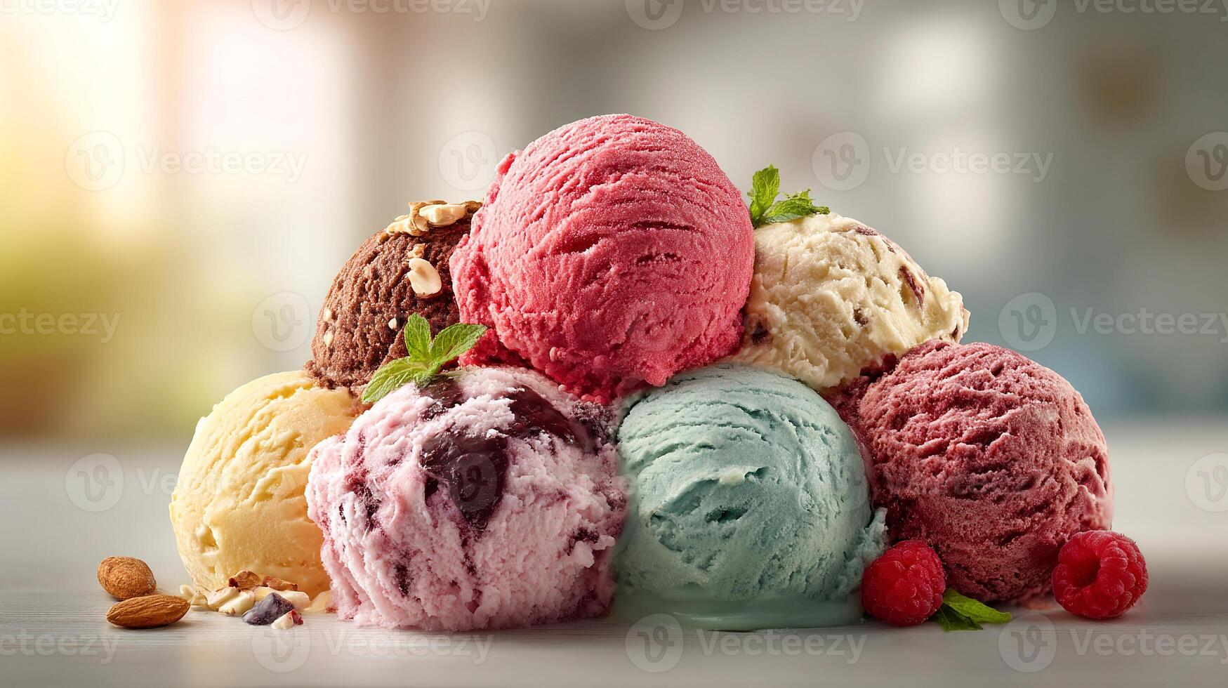 Frozen scoop ice cream photo in soft pastel light