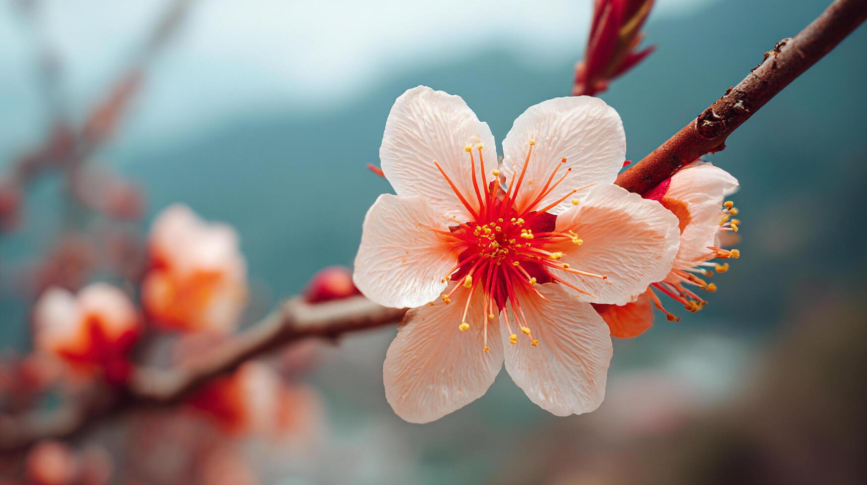 Outdoor light and lifelike detail in flower-on-branch flower photo