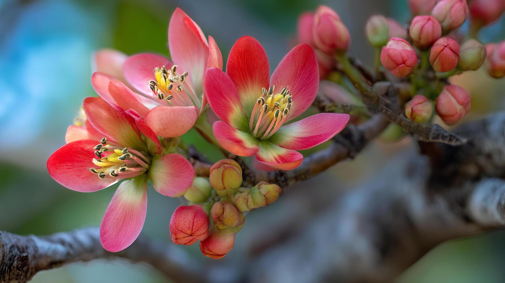 Delicate detail of flower resting on tree in a vibrant flower photo