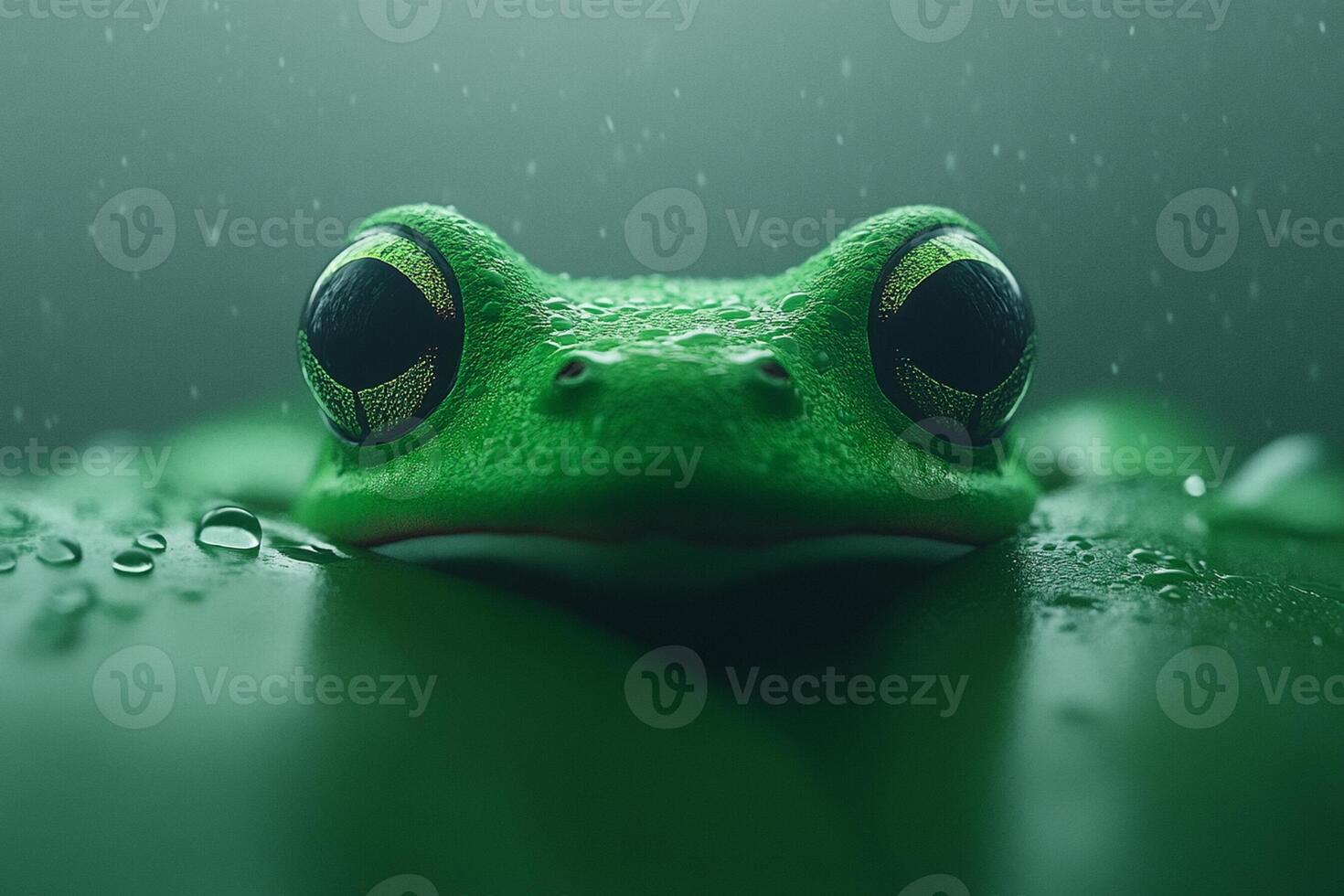 A frog with big eyes is sitting on a leaf photo