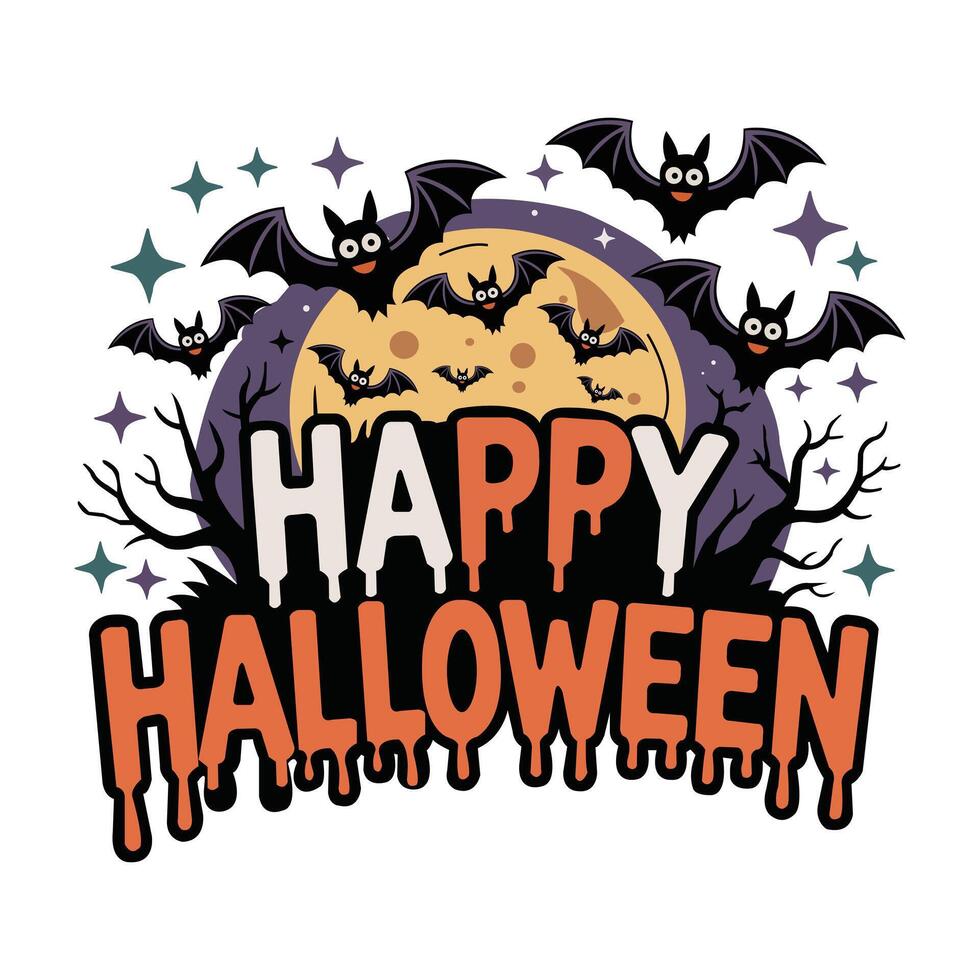 Happy Halloween with Bats and a Moon vector