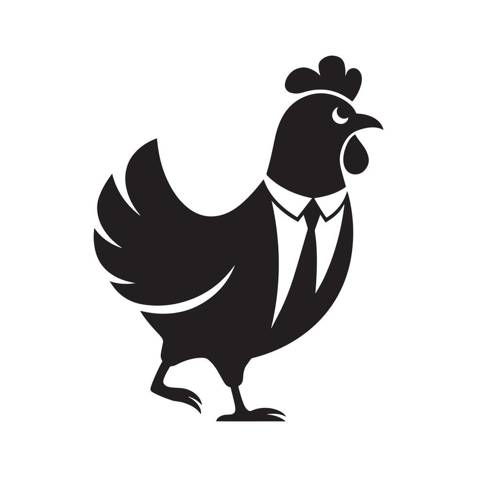 Rooster in a black suit on a white background, illustrating in a simple design vector