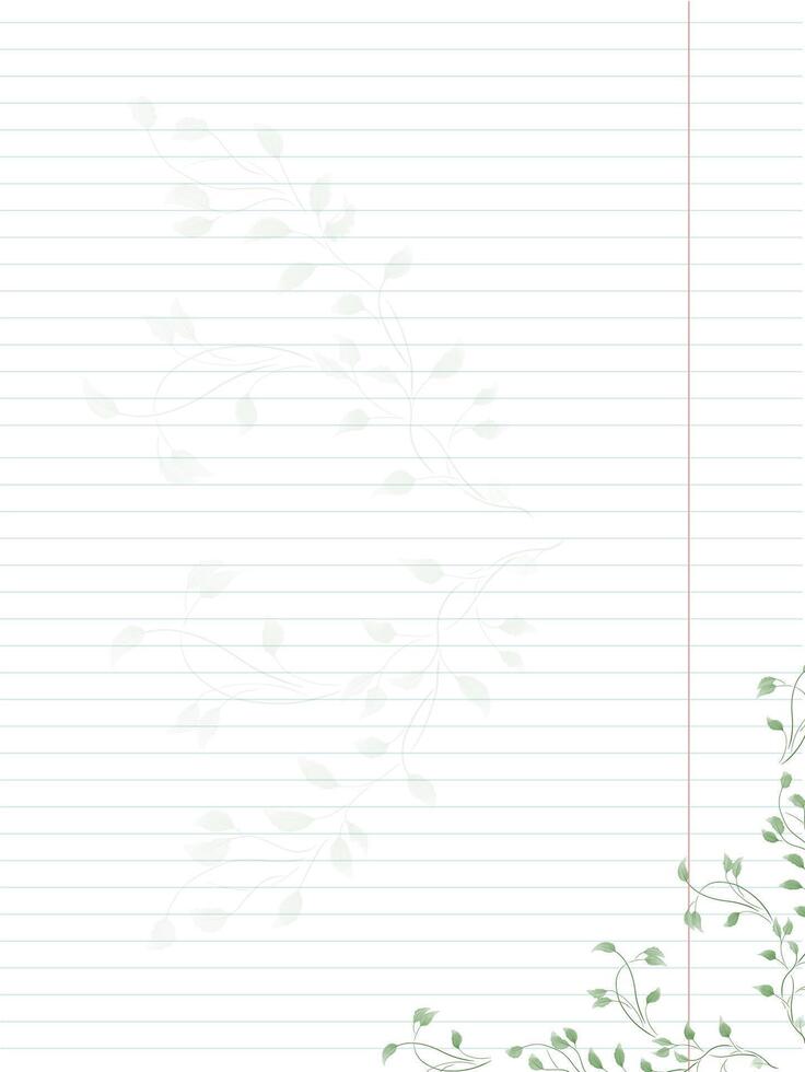 blank lined striped sheet with watercolor green twigs and leaves vector