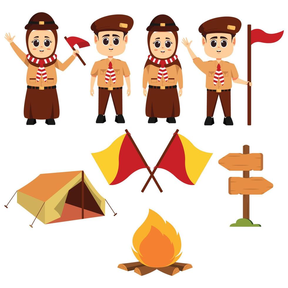 Set of Scout Kids Character Illustration vector