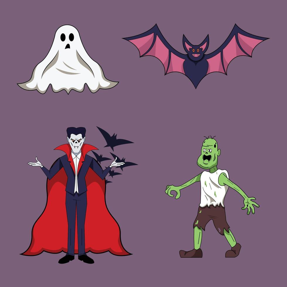cartoon classic halloween monster characters vector