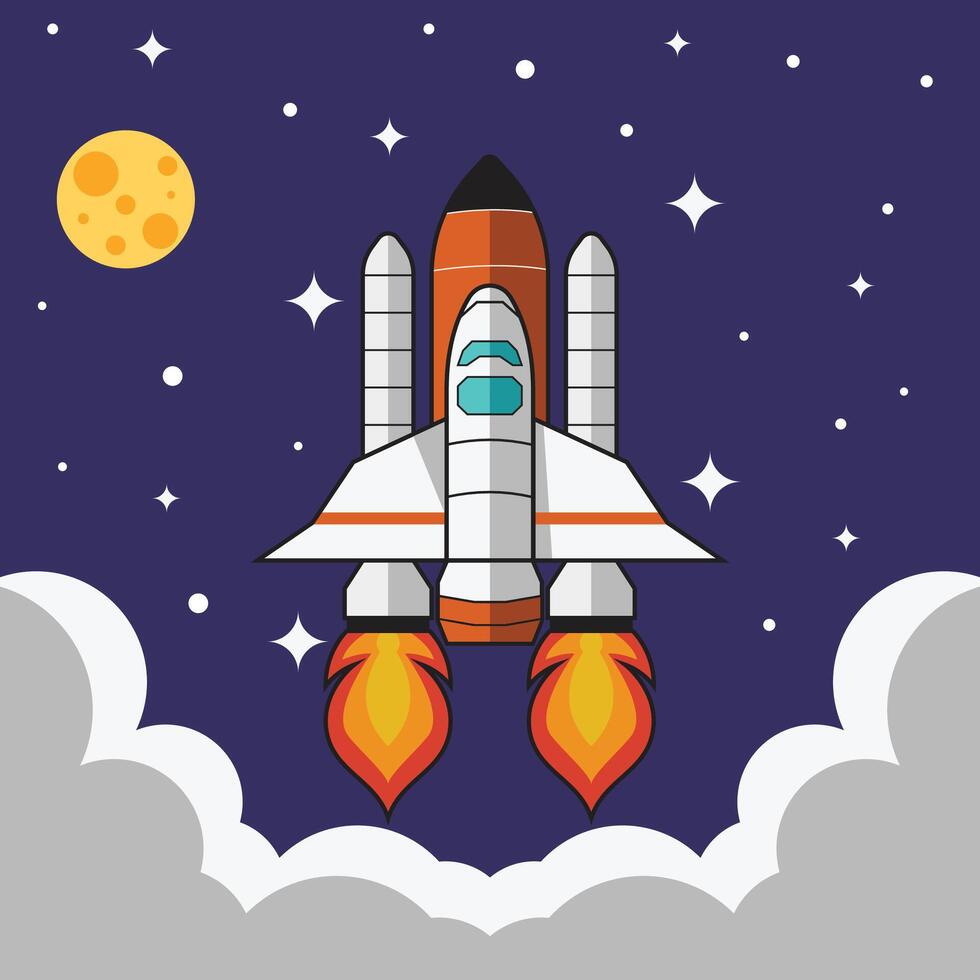 Space rocket flying in the sky. a rocket launching into space vector
