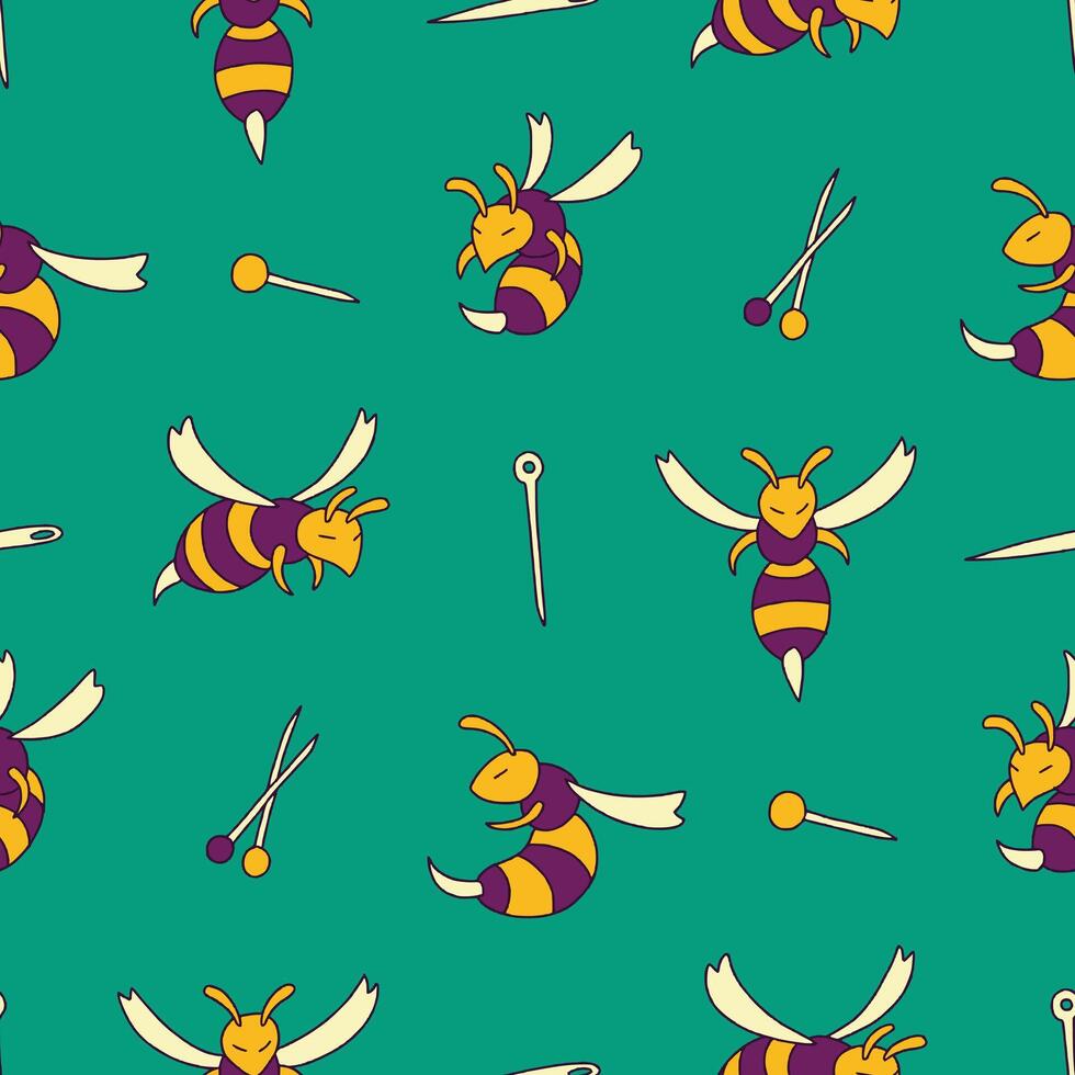 colorful bees and pins pattern vector