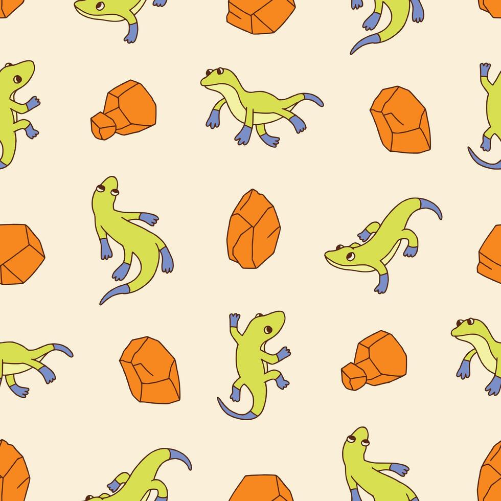 Colorful gecko and rock pattern vector