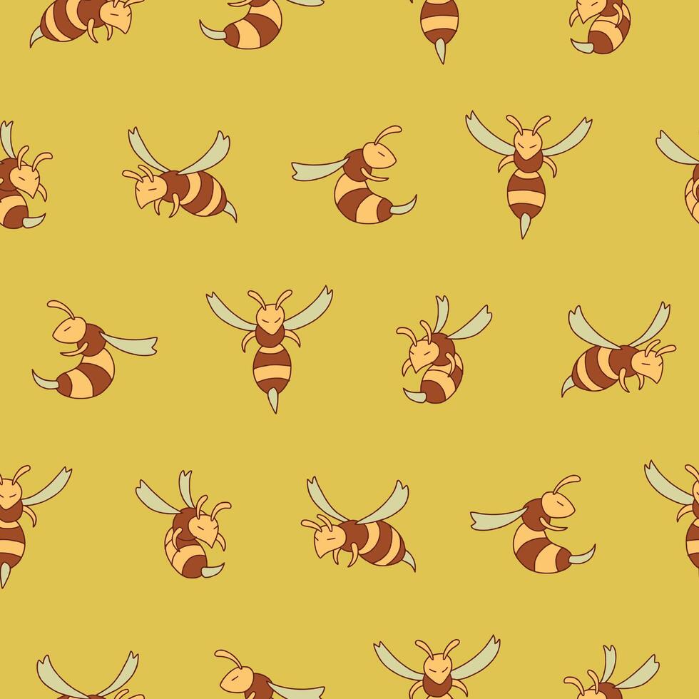 Colorful bee pattern on yellow background vector