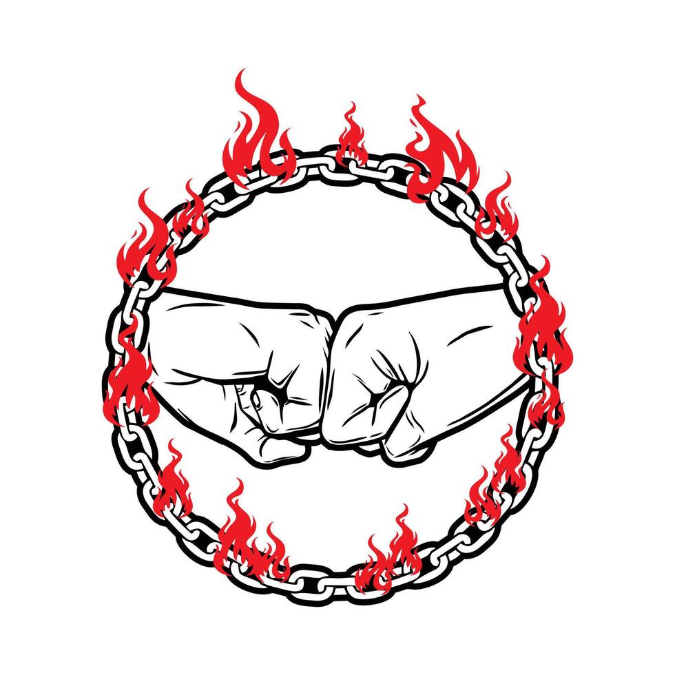 Fist Bump Fire Chain Circle vector