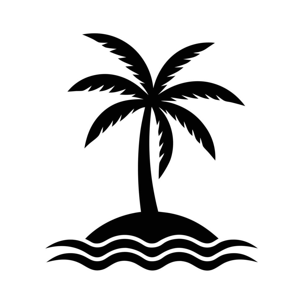 Palm Tree Island Silhouette Stencil Icon vector
