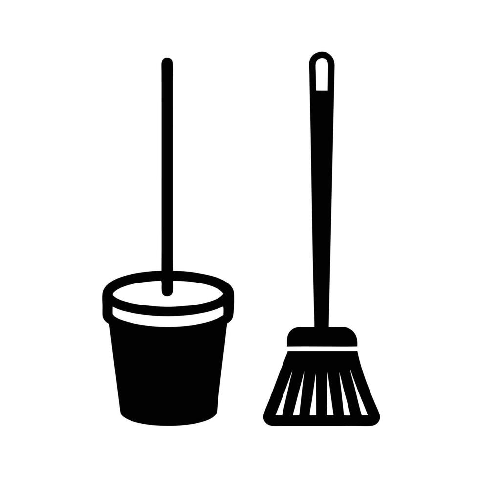 Mop And Bucket Silhouette Stencil Icon vector
