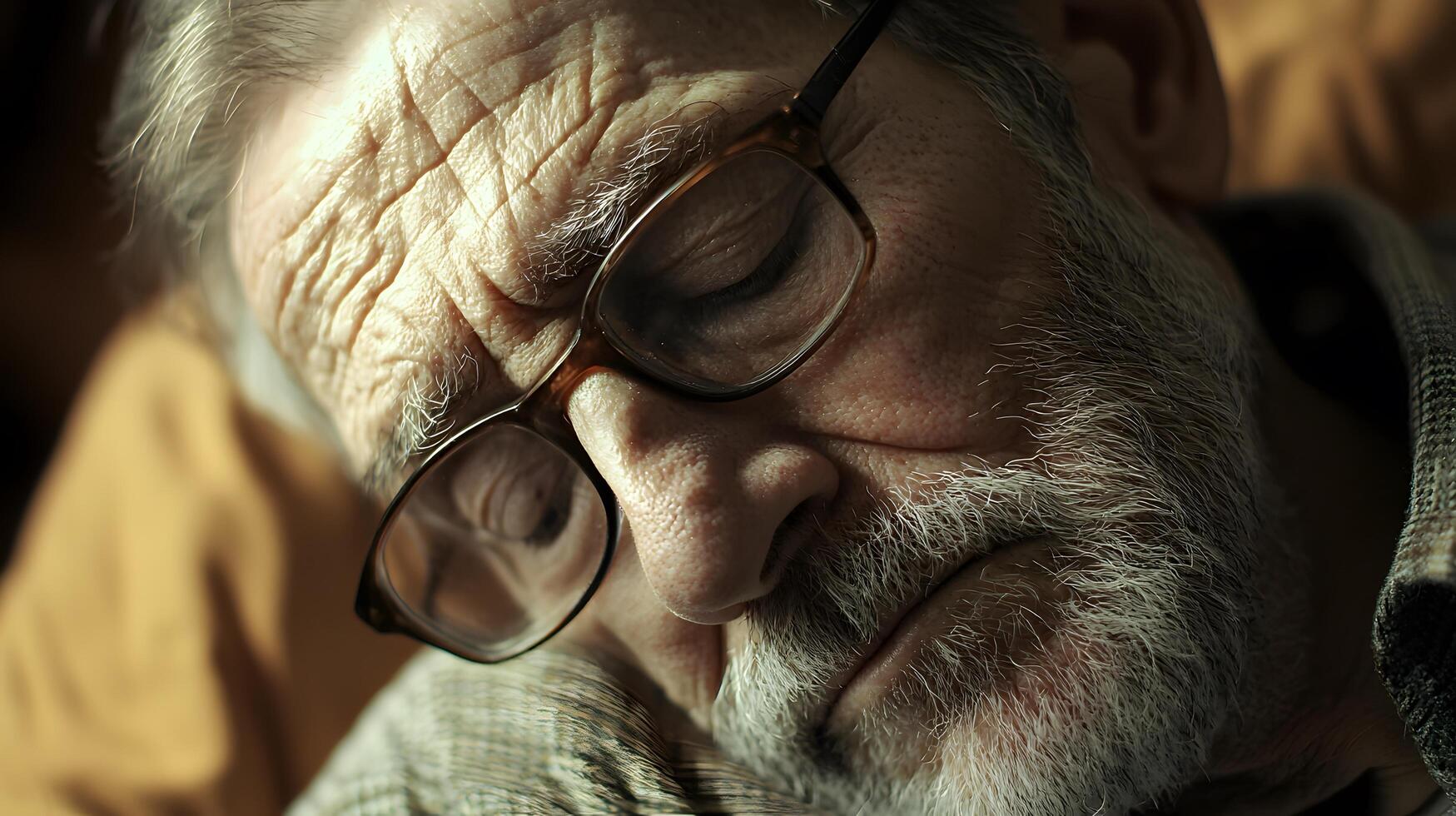 Lonely elderly man sleeping in armchair. Close up portrait of male pensioner having nap. Life alone photo