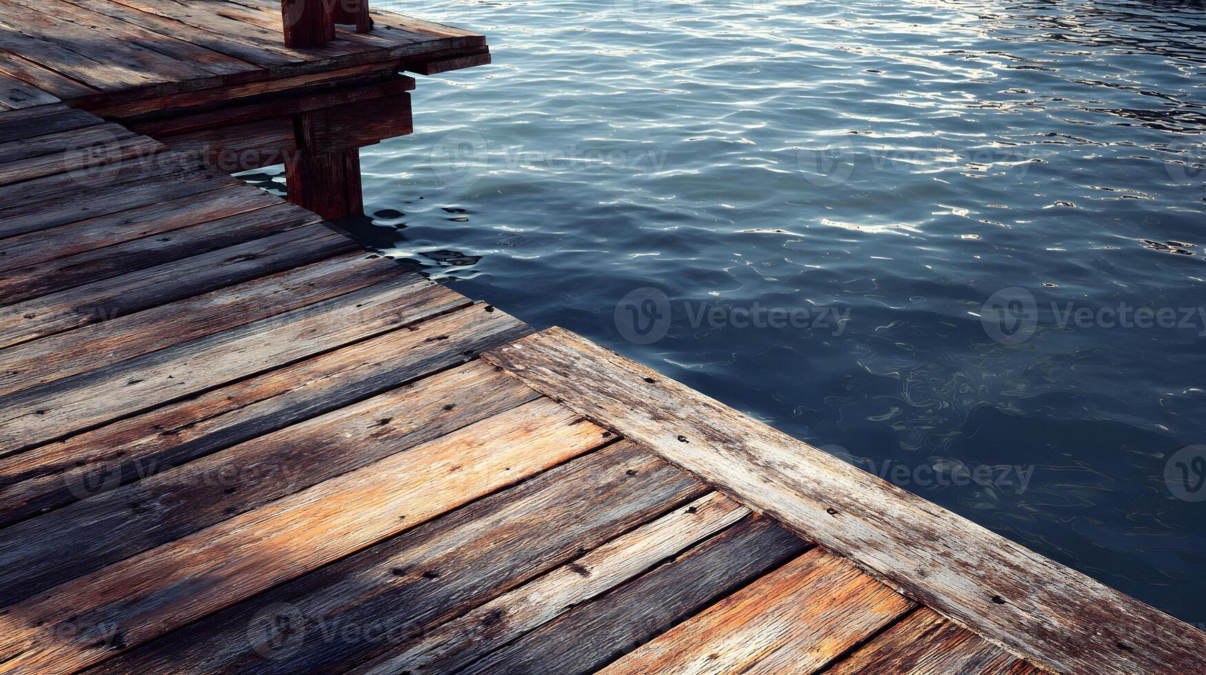 Wooden dock extending over tranquil water provides a peaceful and relaxing waterside view photo