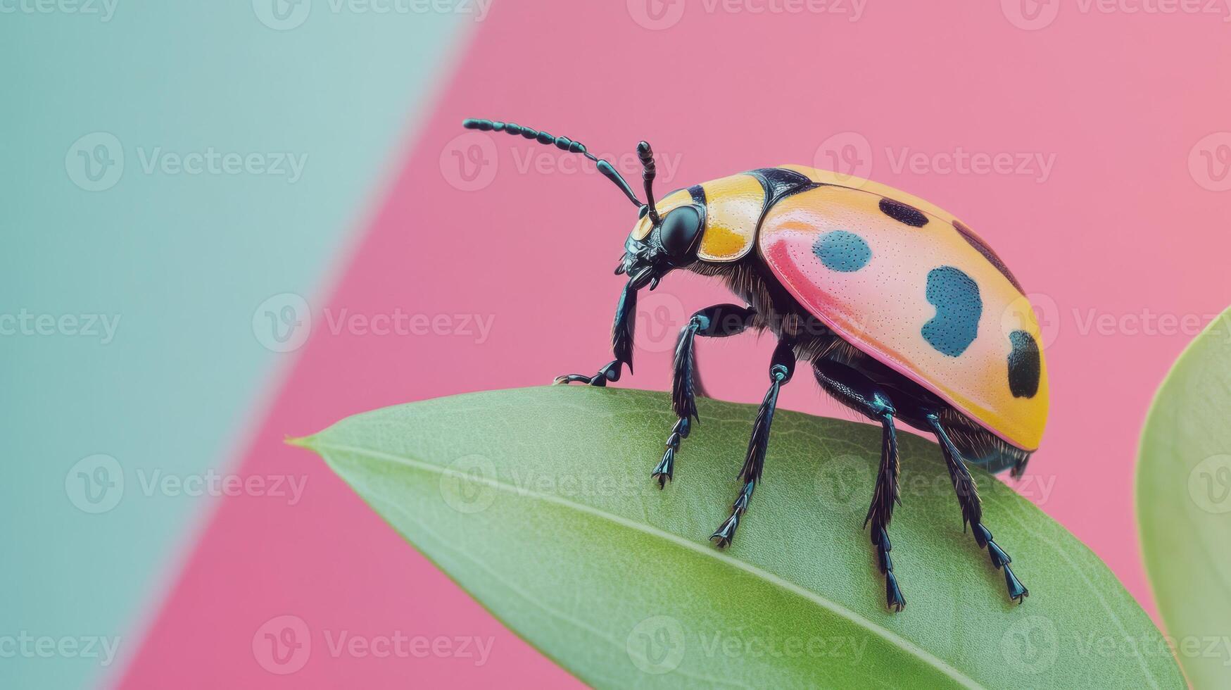 A ladybug is sitting on a leaf photo