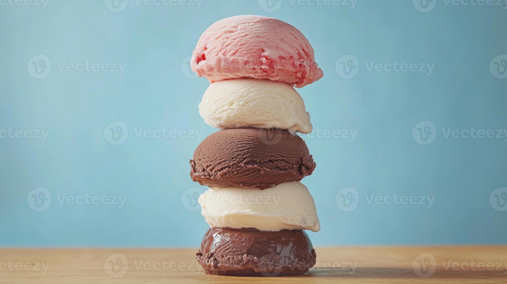 A stack of three scoops of ice cream photo