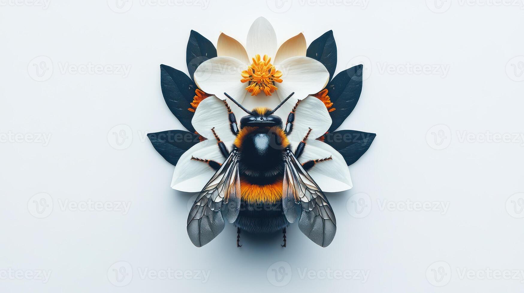 A bee on top of a flower with white petals photo
