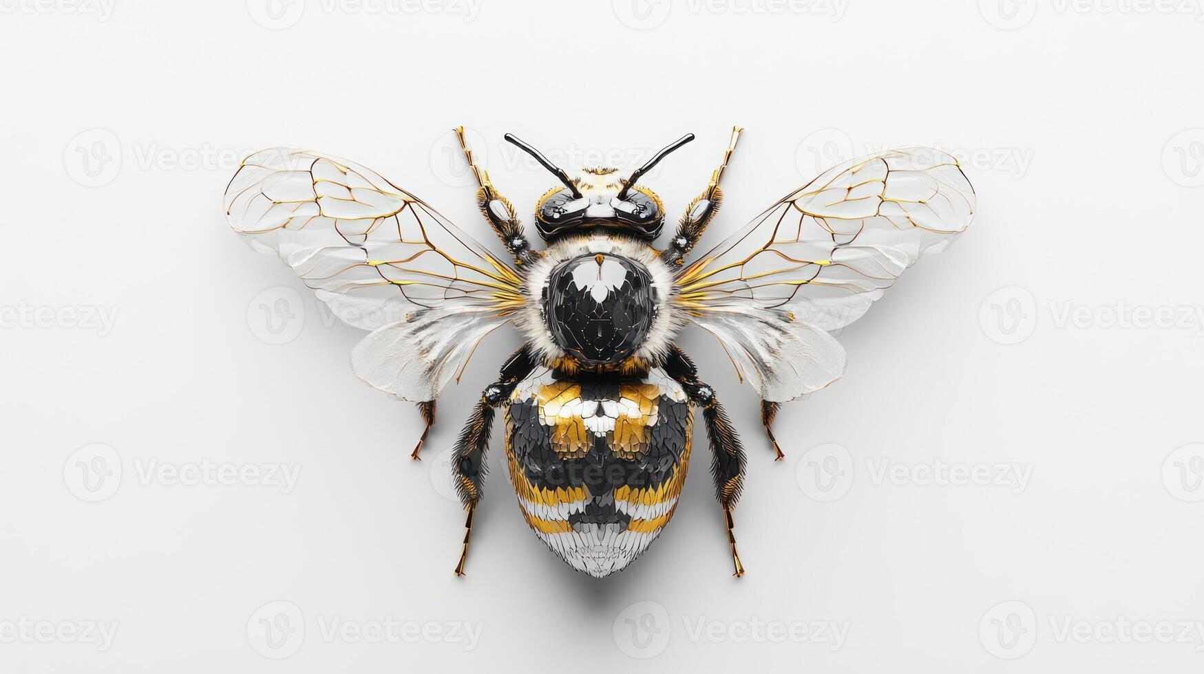 A bee with black and white stripes on it's wings photo