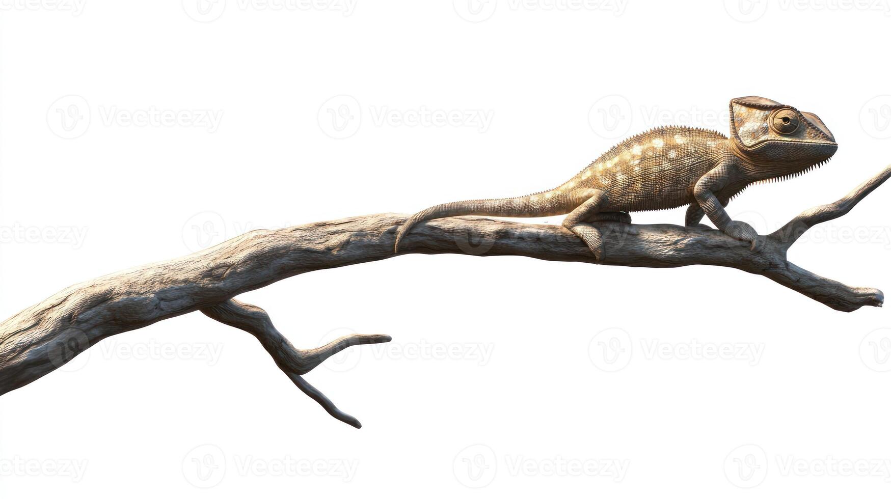 A lizard sitting on a branch with a white background photo