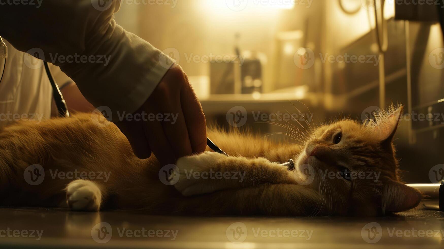 A cat laying on the floor with its paws up photo